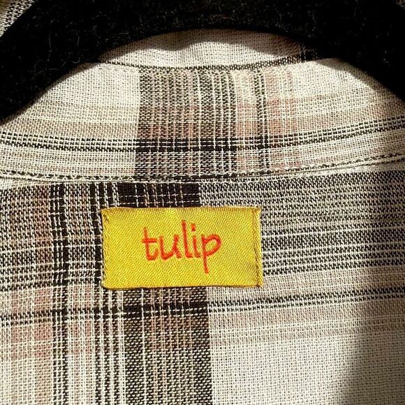 tulip brand clothing plaid cotton boho 2 pocket button full sweep tunic XS - Picture 8 of 11